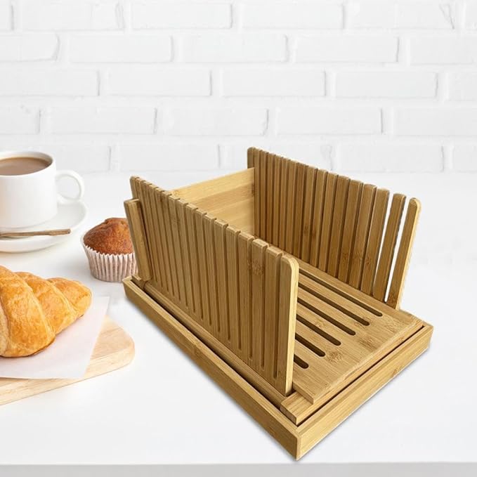 Generic Bamboo Bread Slicing Tool with Crumb Tray for Homemade Loaves, style B