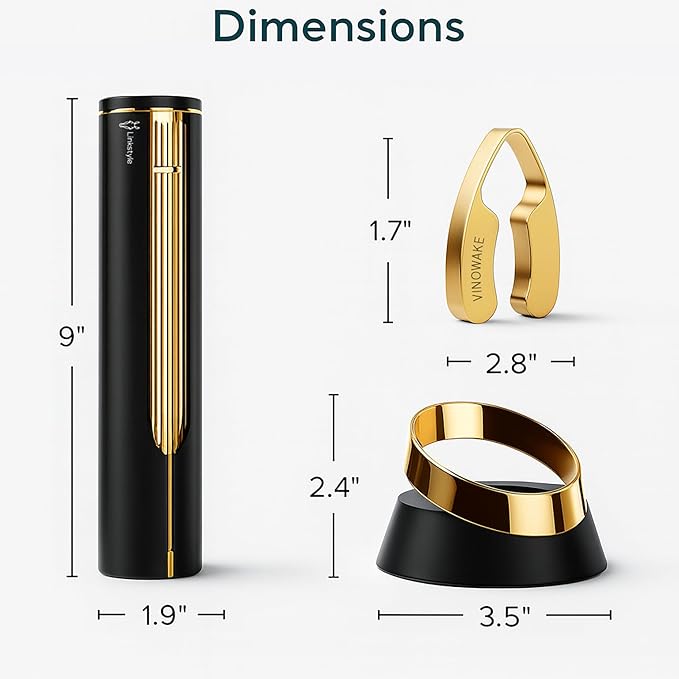 VINOWAKE Openero Electric Wine Opener By LINKSTYLE — Rechargeable Battery with Charging Base, Precision Steel Foil Cutter, Luxurious Matte Finish