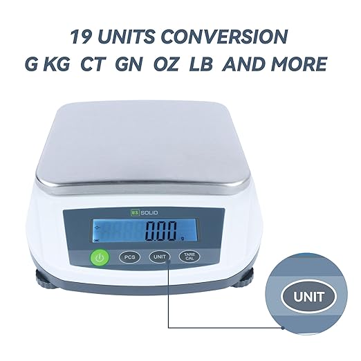 U.S. Solid Precision Balance, 5000g/11 lbs x 0.01g Digital Analytical Scale, Piece Counting, g/ct/oz/lb, 7.5" x 5.5" Rectangular Weighing Pan, Kitchen, Jewelry, Scientific Lab Use, AC 100V-240V