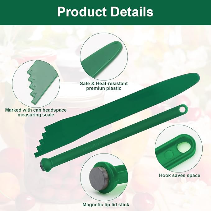 Catcan 4 PCS Canning Tools and Equipment Include 2 Pack Canning Magnetic Lid Lifter with 2 Pack Canning Bubble Popper Heat Resistant Home Easy Canning Kits (Green)