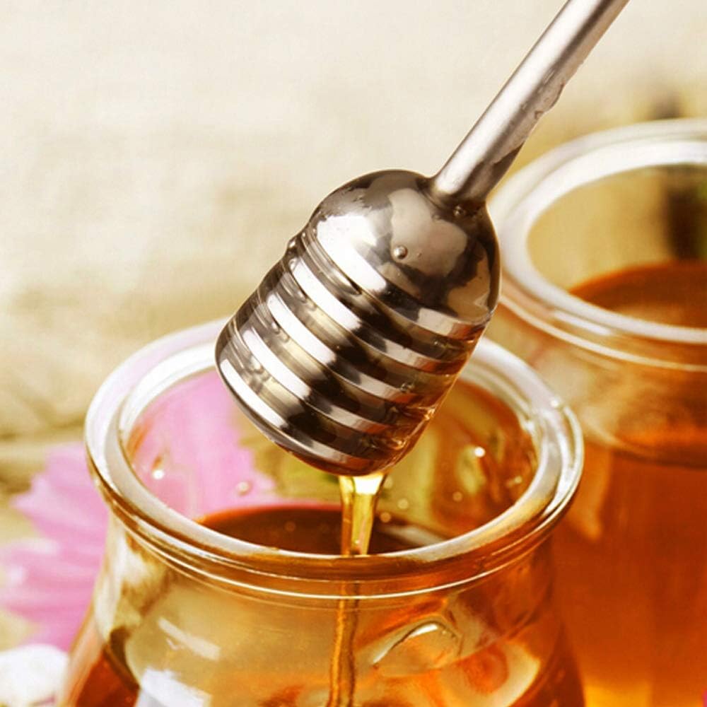 Stainless Steel Honey Dipper Stick 6.3 Inch Honey Wand Server for Honey Pot Dispense Drizzle Honey, Wedding Party Favors, Baby Shower (Green)