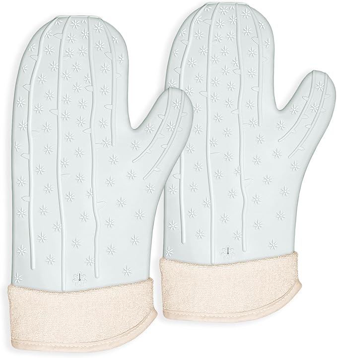 UMIRRO Cactus Silicone Oven Mitt 2-Pack Set, Heat Resistant, Non-Slip Grip for Kitchen Use, Safe for Cooking Baking & Grilling, Cute Kitchen Accessories, 13", Mint Green