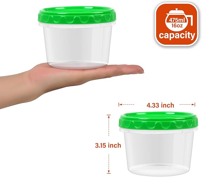 EONJOE 16 oz Plastic Freezer Containers with Lids 2 Cup Food Storage Container BPA Free Stackable Airtight Dishwasher Safe,12 Pack