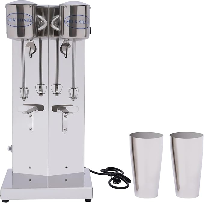 Milkshake Maker, Commercial Stainless Steel Milk Shaking Machine With Double Head Drink Mixer, 110V 180W Electric Milkshake Maker With 2Pcs 800ml Cups, Household Milk Shaker For Making Drinks