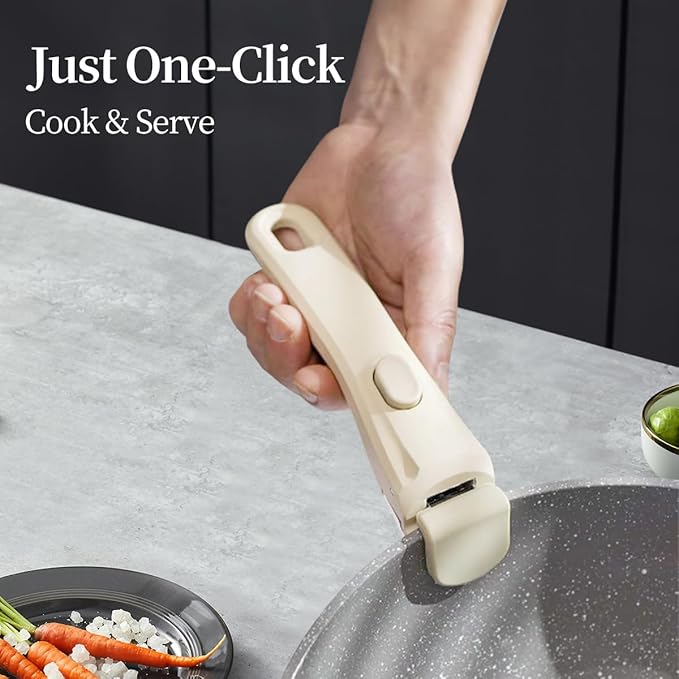 Removable Pot Handle, Universal Pan Handle, Replacement for Pots and Pans, Fits All Cookware, Includes Spoon Rest, Durable & Heat-Resistant, Cream White