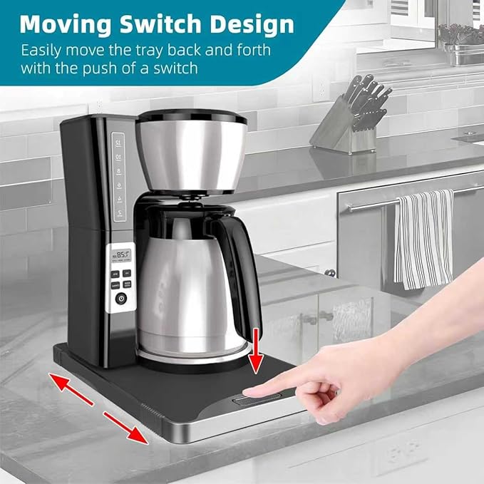 ARGOMAX Appliance Rolling Tray, Coffee Maker Slider, coffee pull out tray, sliding coffee maker tray, Suitable for coffee machines, air fryers and other appliances (Black-Metal)