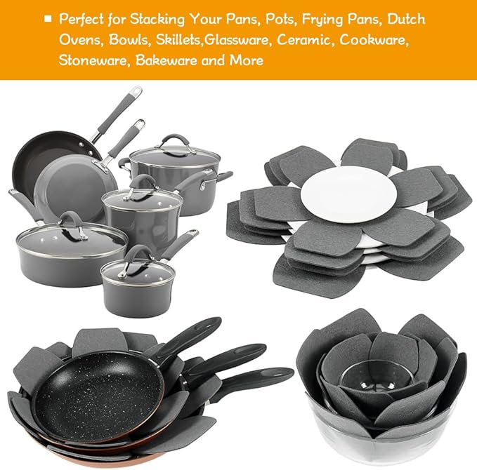 BYKITCHEN Larger & Thicker Pan Pot Protectors, Set of 12 and 3 Different Sizes, Felt Pan Separators, Gray Pot Dividers Protectors for Stacking and Protecting Your Cookware