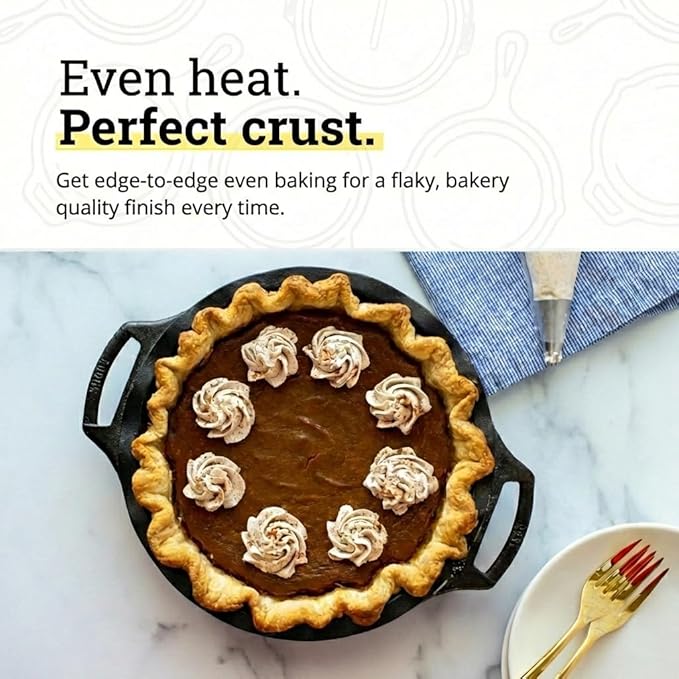 Lodge 9 Inch Cast Iron Pie Pan - PFAS-Free Pre-Seasoned Bakeware for Flaky Crusts, Deep Dish Pies, and Quiches - Dual Handle Design - Made in the USA