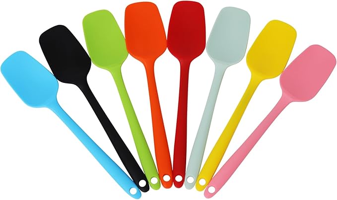 Silicone Spatulas Set of 8, 8.2 Inch Colorful Rubber Spoonulas, Heat Resistant Seamless Non-Stick Scrapers, Flexible Small Spatula Tools for Baking, Mixing, Cooking, Frying, Kitchen Use