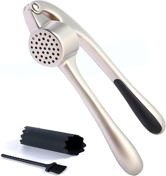 Premium Garlic Press Stainless Steel - Elevate Your Culinary Experience with Our Premium Garlic Mincer, Crusher & Peeler Set, Dishwasher Safe & Rust-proof (Imperial Silver)