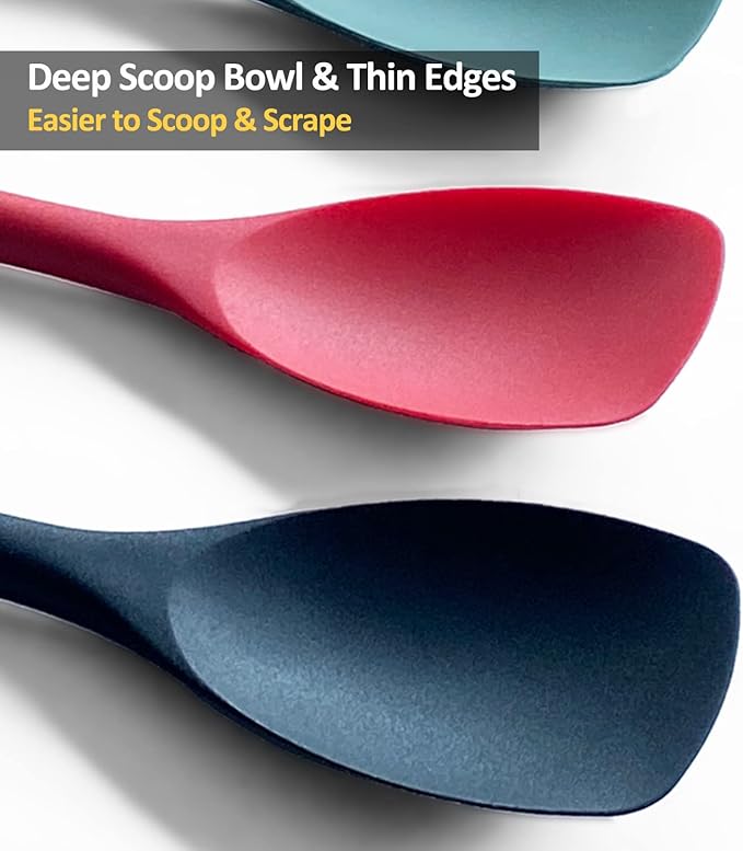 Upgrade Silicone Spatula Spoon Set,VOVOLY Heat Resistant Rubber Spoonula, Seamless Non-Stick Flexible Scrapers for Baking Mixing Tool,3 Pack, Red