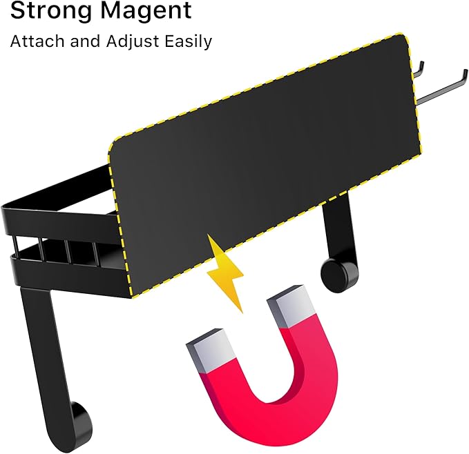 ZUNTO 2pcs Magnetic Paper Towel Holder for Fridge, Black Kitchen Organizer with Towel Roll Holder, Spice Shelf and 2 Hanging Racks(No Drilling)