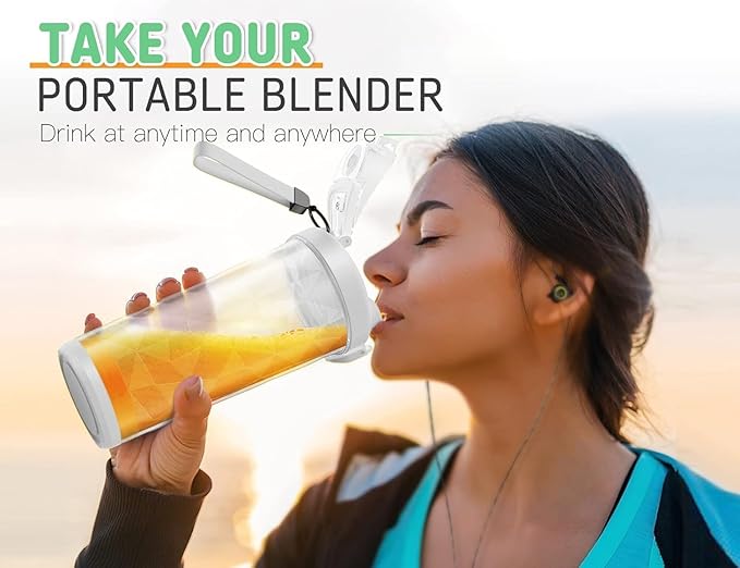 Portable Blender for Smoothies Shakes Juice, 20 Oz for Gym Home Office Travel, Personal Small Mini Glass Mixer, with 6 Blades 150W USB Rechargeable Electric Handheld Blender Cup Bottle