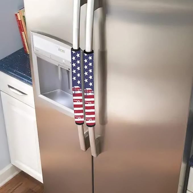 Refrigerator Door Handle Covers Set of 6, Antiskid Protector for Fridge Oven Dishwasher Keep Kitchen Appliance Clean from Smudges, Food Stains, for 4th of July Decor, American Flag Fashion