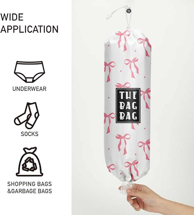 Plastic Bag Organizer,Reusable And Washable Grocery Bag organizer,for Home Kitchen Travelling Camping Decor, use 1 Pack,Pink Bow Pattern