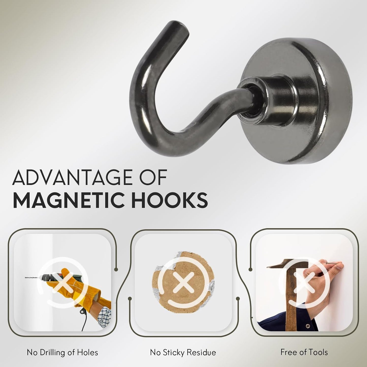 Neosmuk Magnetic Hooks,30lb+ Heavy Duty Earth Magnets with Hook for Refrigerator, Extra Strong Cruise Hook for Hanging, Magnetic Hanger for Cabins, Grill (Gunblack, 10 Pack)