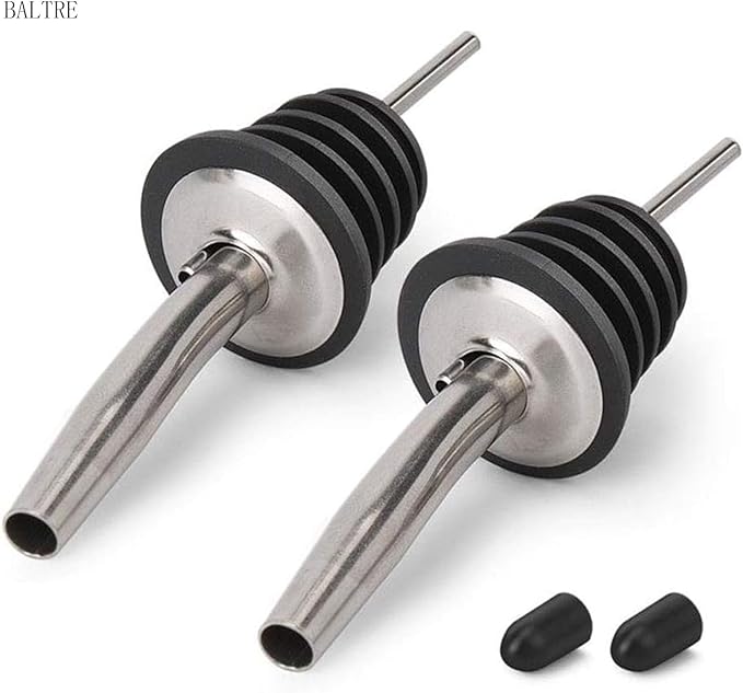 2PCS Stainless Steel Pourers, Speed Liquor Bottle Pourer, Olive Oil and Vinegar Tapered Stopper Spout, Suitable for About 3/4" Bottle Mouth, Olive Oil Spout with Sealed Dust Caps