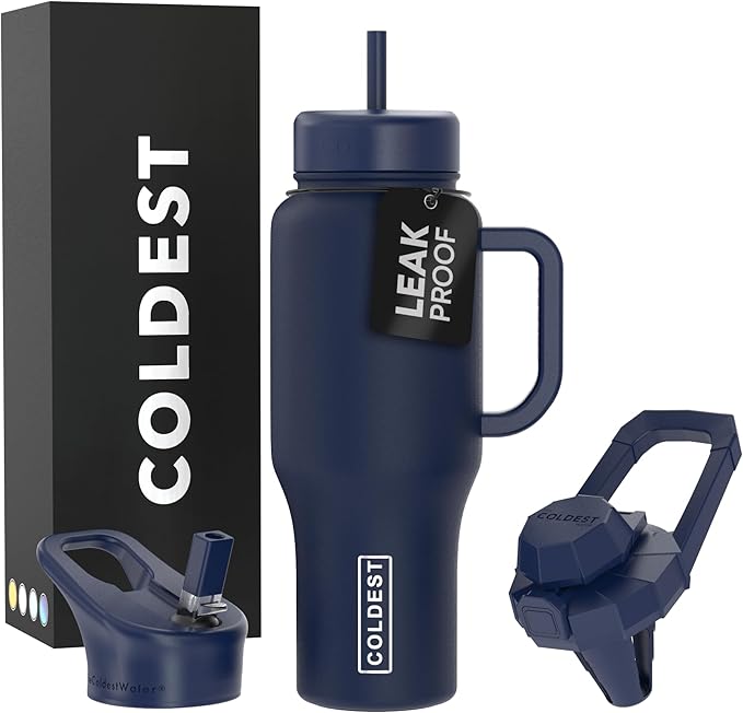 Coldest Tumbler with Handle and Straw - 100% Leak Proof Insulated Tumbler with Lid and Straw (3 Lids) - Stainless Steel Tumblers for Women & Men - Cup Holder Friendly Base, 36 oz (Greatest Show)