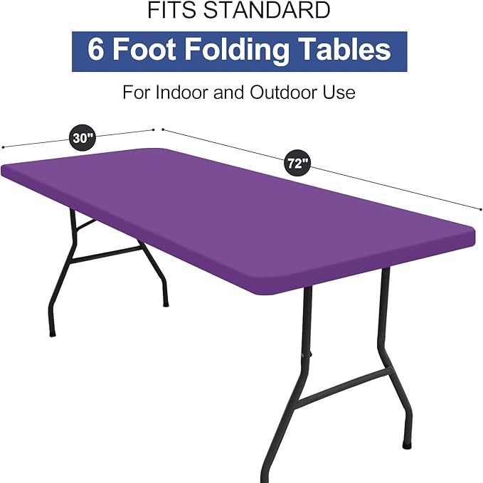 homing Rectangle Table Cloth Cover, Waterproof Polyester Elastic Fitted Tablecloth, Fits for 6 Foot Folding Tables, Washable Table Protector for Picnic, Camping, Outdoor (Purple, 30" x 72")