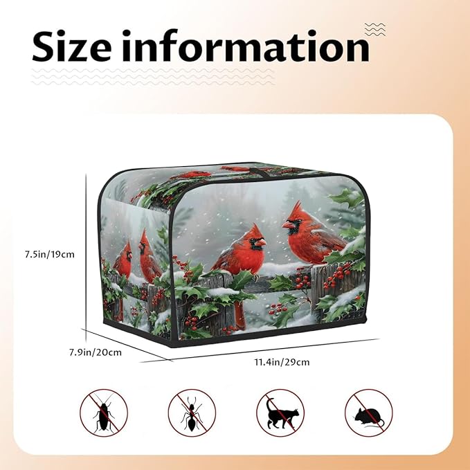 Winter Tree Cardinal Toaster Cover 2 Slice Dust and Fingerprint Protection Toaster Bread Maker Covers Washable Kitchen Small Appliance Covers for Kitchen Accessories Decor Bakeware Women Gift