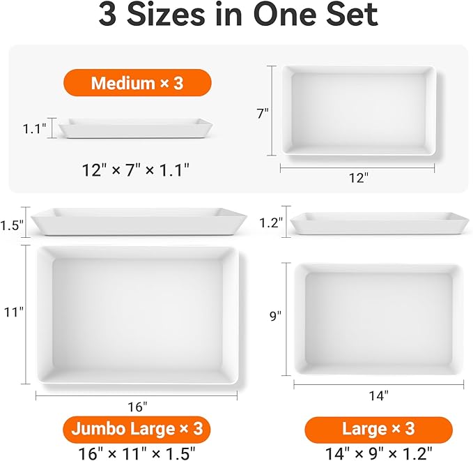 9-Pack Serving Tray for Parties, Serving Platter in 3 Sizes for Entertaining, Camping & Food Display, Plastic Trays for Cookies, Dessert, Stackable Rectangular Platters for Family(White)