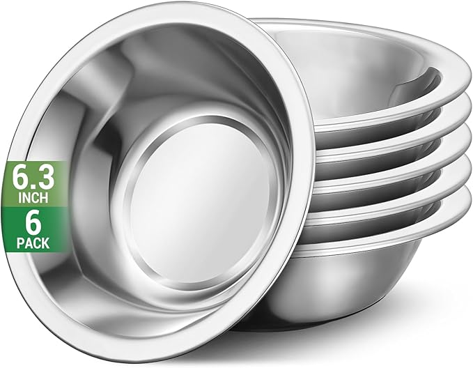 304(18/8) Stainless Steel Mixing Bowls for Kitchen, 6 Pack 6.3" 13.67 fl.oz Metal Mixing Bowls Set Stackable for Baking Serving Cooking Food Prep Storage Dishwasher Safe Lightweight