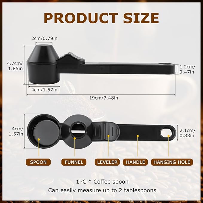 Coffee Scoop & Funnel for Reusable K Cups Refillable Coffee Pods Coffees Measuring Spoon Easy Slide Scoop with Funnel for Ground Coffees, Protein Powder, Tea(COLOR:black)