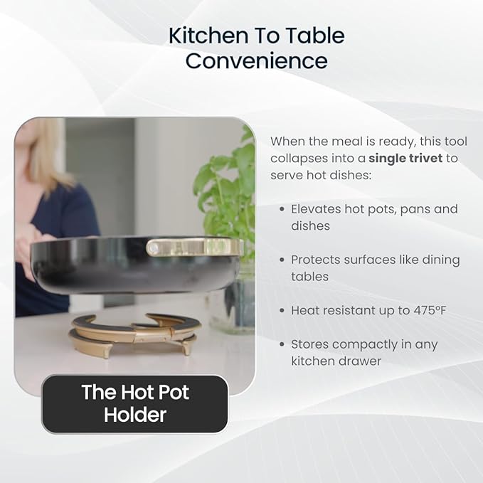 Trivae Pot Lid Holder – 4-in-1 Pot Lid Holder While Cooking, Pan Lid Holder, Trivet & Cake Stand – Versatile Kitchen Tool for Hot Pots, Serving & Display – Space-Saving, Heat-Resistant Stand