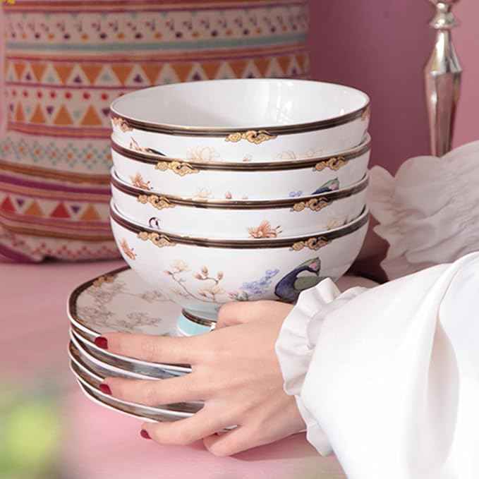ACMLIFE Bone China Dinnerware Set, Vintage Floral Fine China Dinnerware Sets, Porcelain Dinnerware Sets for 4, Light Blue 12 Piece Fine China Set Lightweight Dinnerware Set for Gifts (Blue)