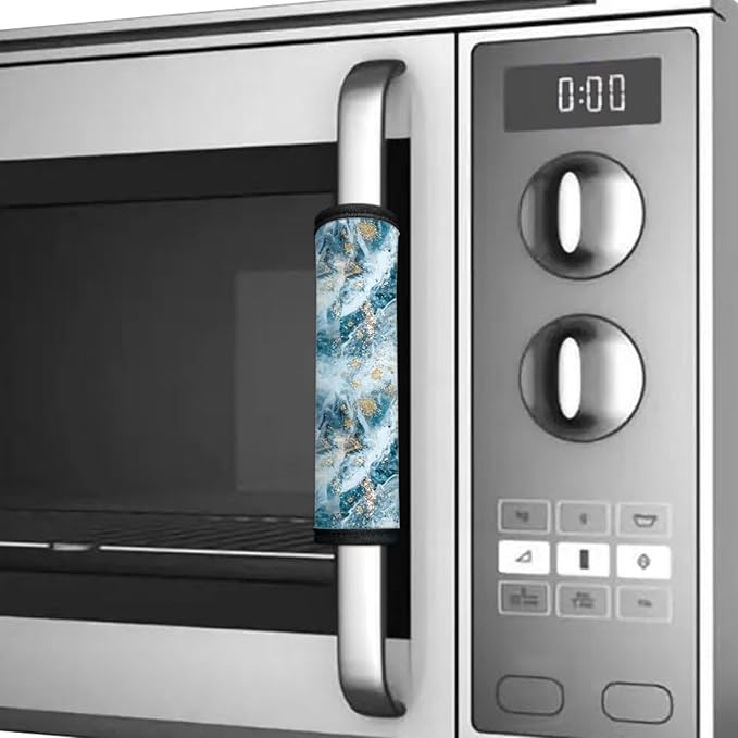 Refrigerator Door Handle Covers Set of 6, Antiskid Protector for Fridge Oven Dishwasher Keep Your Kitchen Appliance Clean from Smudges, Food Stains for Home Decoration, Blue Gold Marble