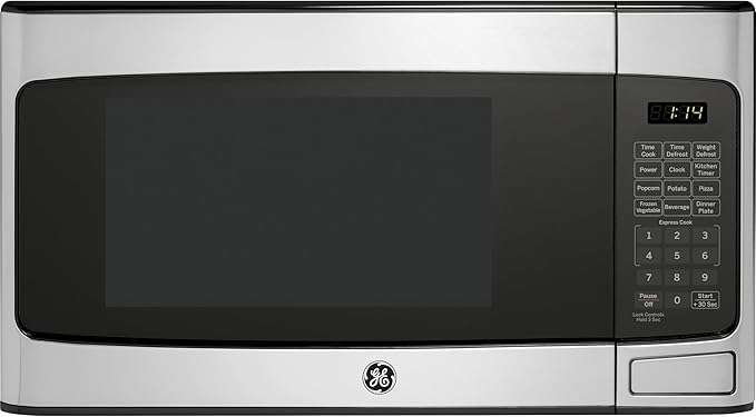 GE Countertop Microwave Oven, Compact 1.1 Cubic Ft., 950-watt Capacity, 6 Auto Cooking Settings, Child-Lock Technology, Kitchen Essentials for The Countertop, Dorm Room or Apartment, Stainless Steel