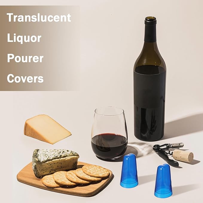 Chengu 100 Pieces Liquor Bottle Covers Pour Spout Covers Bar Toppers for Bottles Universal Pour Dispenser Dust Translucent Silicone Rubber Spout Caps for Bar Home Kitchen Tools Supplies (Blue)