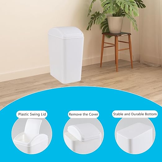 3-Pack 4.5 Gallon Plastic Trash Can with Swing Top Lid, Slim Garbage Can with Swing Lid, White