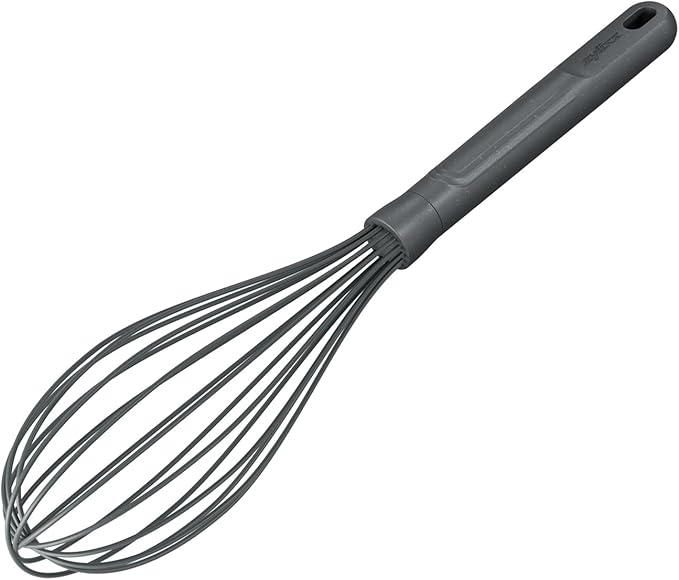 Zyliss Silicone Large Balloon Whisk, Sustainable Wheatstraw/Nylon, Balloon Whisk for Cooking and Serving with Heat Resistant Silicone Head, Beluga Grey, 12" x 2.6", Dishwasher Safe, 5 Year Guarantee