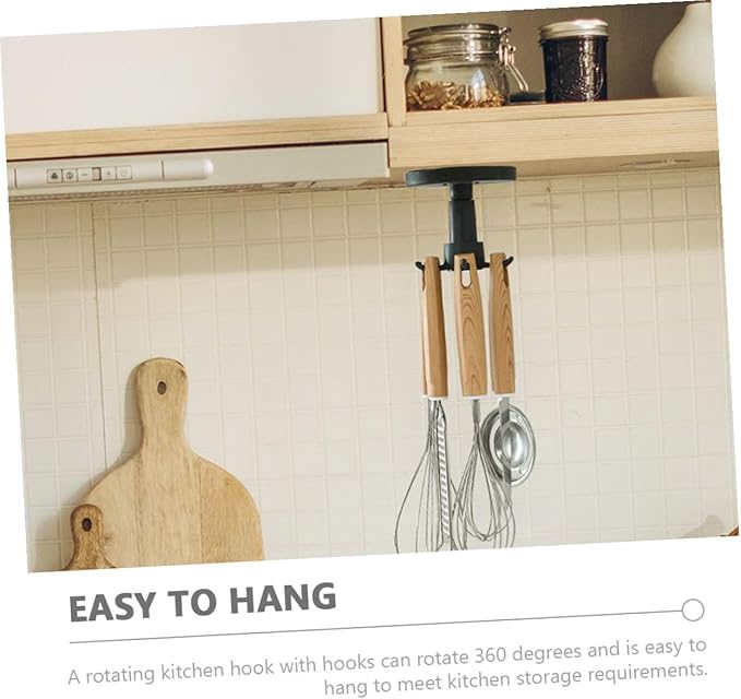 Luxshiny 3pcs Kitchen Utensil Hooks Wall Mount Rotating Storage Organizer Set Black Top Hanging Hooks for Kitchen Cabinets and Cooking Utensils