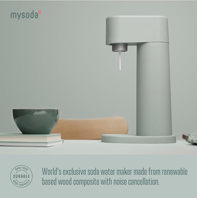 Mysoda Woody Soda Streaming Machine - Silent Carbonated Water Machine Robust Long-Lasting Aluminium Soda Maker - With 1L Water Bottle - Without CO2 Cylinder - Pigeon