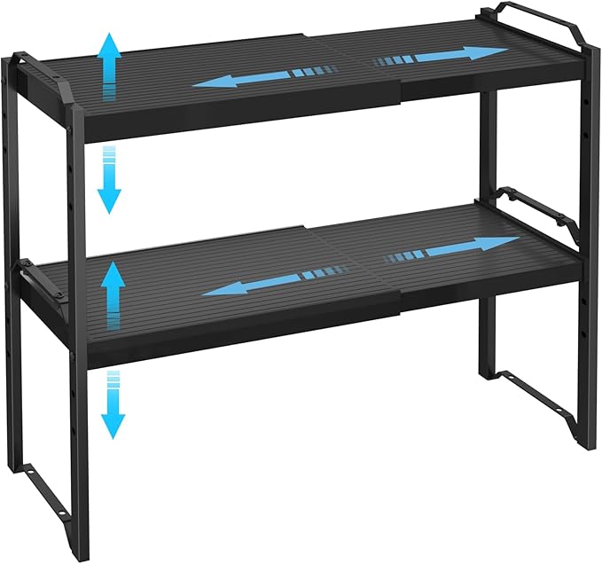 X-cosrack 2 Pack Expandable Kitchen Cabinet Shelf Organizer, Stackable Adjustable Storage Shelves for Pantry Cupboard Kitchen Counter, 20LBS Loading Capacity, Size: W*D*H=20.5 * 8.26" * 8.72"