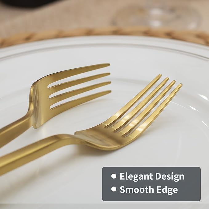 Alata Cube Gold 20-Piece Flatware Set, Forged Cutlery Set, Matte Gold Silverware Service for 4, Stainless Steel Tableware with Square Handle for Home/Restaurant, Dishwasher Safe