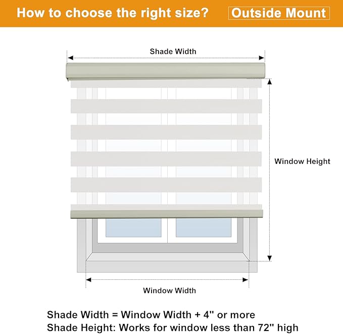 Persilux Cordless Zebra Blinds for Windows Free-Stop Roller Windows Shades (35" W X 64" H, Cream) Dual Layer Light Control for Day and Night, Light Filtering Sheer Shades for Home, Easy to Install
