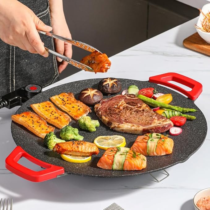 Indoor Smokeless Electric Griddle, Nonstick Electric Grill for Indoor Cooking, Portable Tabletop Flat Top Griddle with Temperature Control, Easy Clean Electric Griddle for Pancakes, Eggs, Steak & BBQ