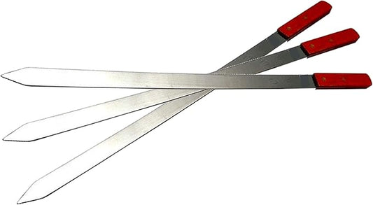Premium Stainless Steel Barbecue Skewers BBQ Outdoor Grill Skewer stick Barbecue Fork with Solid Wood Handle for Grilling Shish Kebob Koubideh Persian Brazilian Kebab (3pcs)