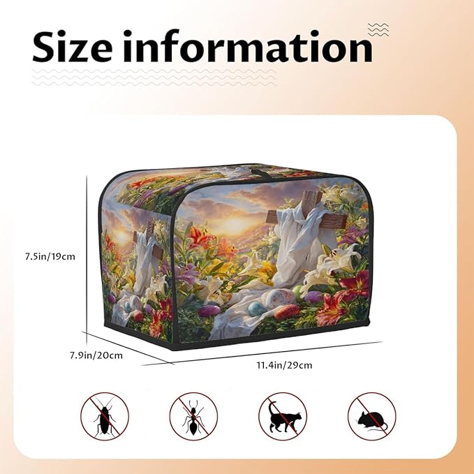 Easter Eggs Flowers Art Toaster Cover 2 Slice Dust and Fingerprint Protection Toaster Bread Maker Covers Washable Kitchen Small Appliance Covers for Kitchen Accessories Decor Bakeware Women Gift