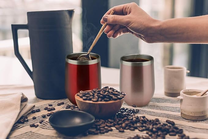 MEWAY Stemless 12 OZ Wine Tumbler Glasses with Lid -Insulated Double Wall Vacuum Stainless Steel Travel Tumbler with Straw,for Woman Under 10 dollars (Rose gold,1)