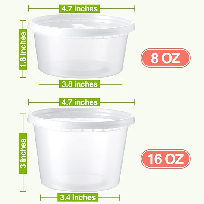 NEEBAKE 60 Set Deli-Containers-with-Lids: [8oz 16oz] Food-Storage-Containers Combo Pack, Airtight Plastic-Storage-Containers-with-Lids, Microwaveable & Freezer Safe To-Go-Containers