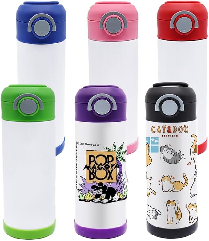 6 Pack 12 OZ Sublimation Straw Sippy Cup Spill Proof Blank Tumblers Mixed Color Stainless Steel Thermoses for Hot Drinks Double Wall Vacuum Insulated Water Bottle for School