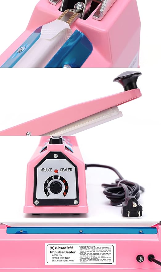 Sealer Pro, Patented 8-inch Impulse Heat Sealer, 2-mm Sealing Width Super Heavy Duty Bag Sealing Machine with Extra 2 Replacements, 1Fuse Included, Pink