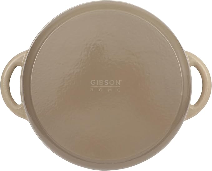 Gibson Home Addlestone 7 Qt Enameled Cast Iron Dutch Oven Pot with Lid – Round, Oven Safe to 500°F, Ideal for Bread Baking & Stews - Gradient Taupe
