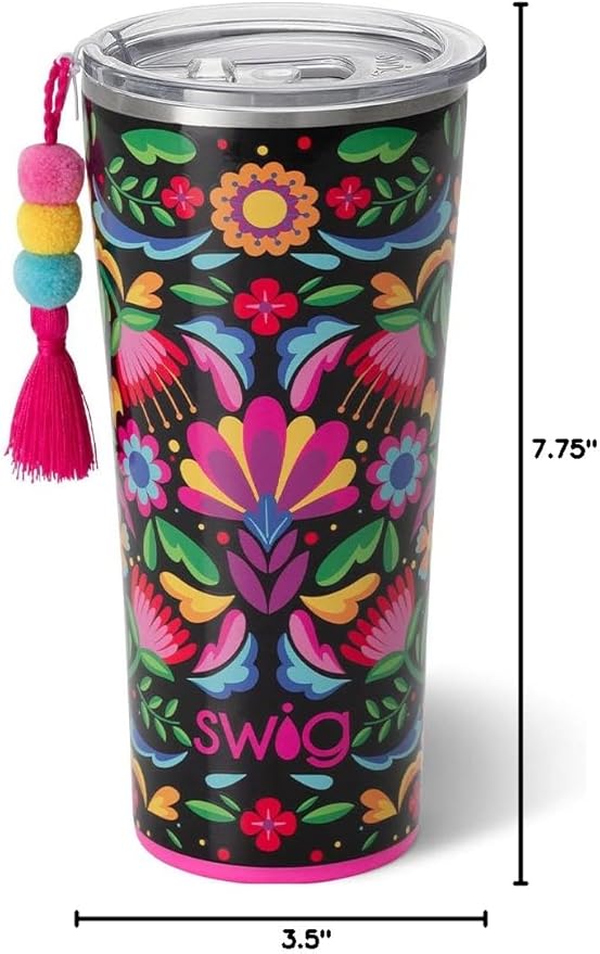 Swig Life 22oz Insulated Tumbler, Travel Coffee Tumbler with Lid, Cup Holder Friendly Travel Coffee Mug, Stainless Steel (Caliente)