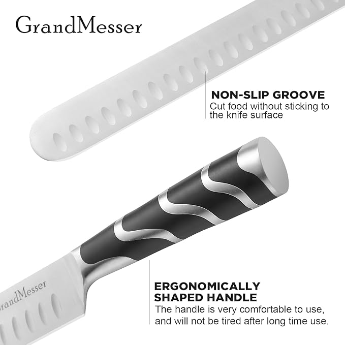 Carving Knife, 12 Inch Slicing Knife for Meat, Premium German Steel with ABS Handle, for BBQ Brisket Turkey Ham Rib Roast Beef with Sharpener.