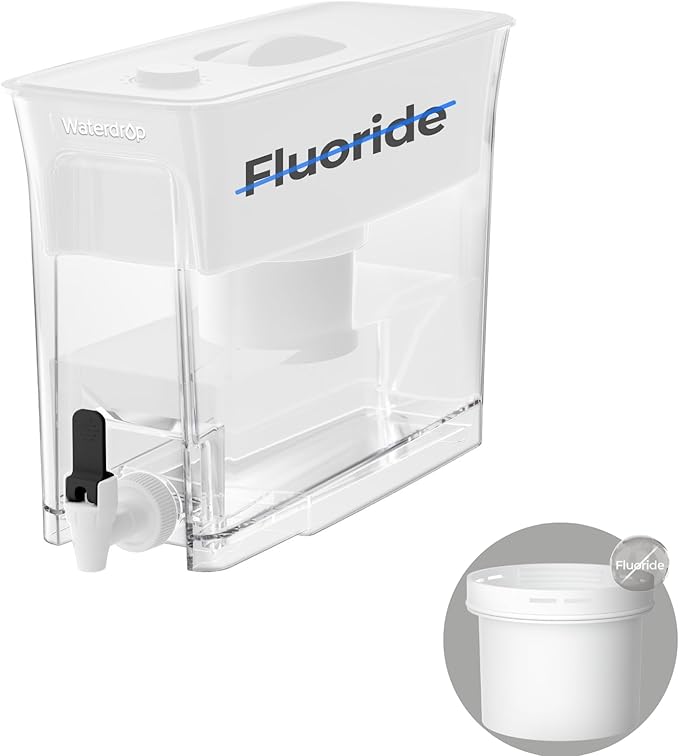 Waterdrop Fluoride-Reducing Water Filter Dispenser, 35-Cup, 150-Gallon Long-Life, Large Capacity, Reduces Chlorine, PFOA/PFOS and More, BPA Free, White (with 1 Filter)